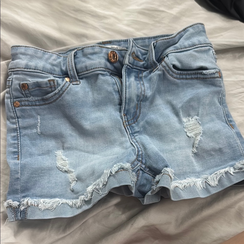 Celebrity Pink Blue Distressed Jean Shorts